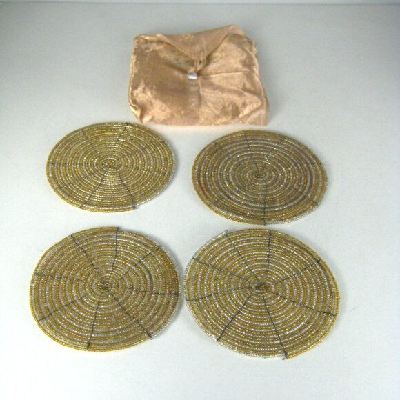 Kim Seybert NYC Beaded Coasters Set Of 4 With Sheer Pouch India - Picture 1 of 9